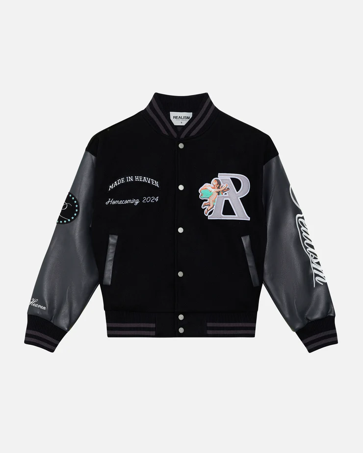 REALISM HOMECOMING VARSITY JACKET BLACK REALISM HOMECOMING VARSITY JACKET BLACK