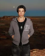 SSS REALISM VIVANT KNIT ZIP CHARCOAL HOODIE