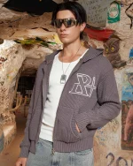 SSS REALISM VIVANT KNIT ZIP CHARCOAL HOODIE