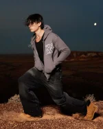 SSS REALISM VIVANT KNIT ZIP CHARCOAL HOODIE