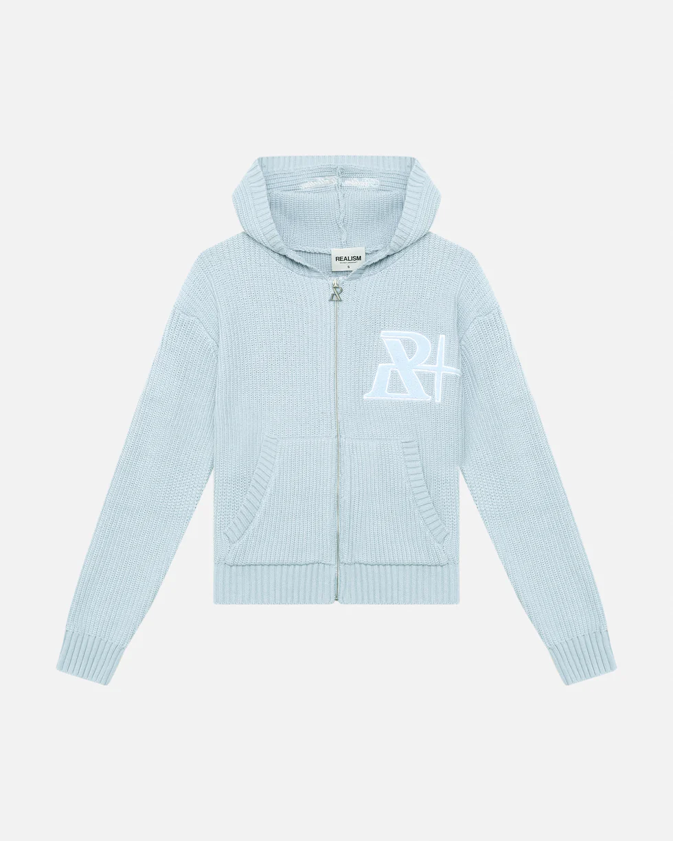 SSS REALISM VIVANT KNIT ZIP HOODIE BLUE POWDER SSS REALISM VIVANT KNIT ZIP HOODIE BLUE POWDER